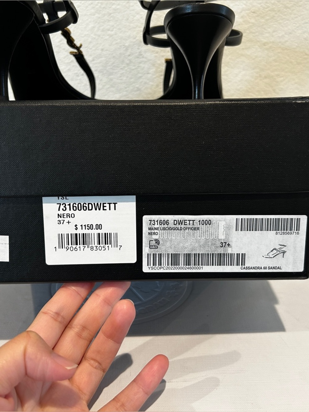 NIB SAINT LAURENT Cassandra 60 leather sandals Black, Size 37.5, Retail $1150 - Picture 7 of 8